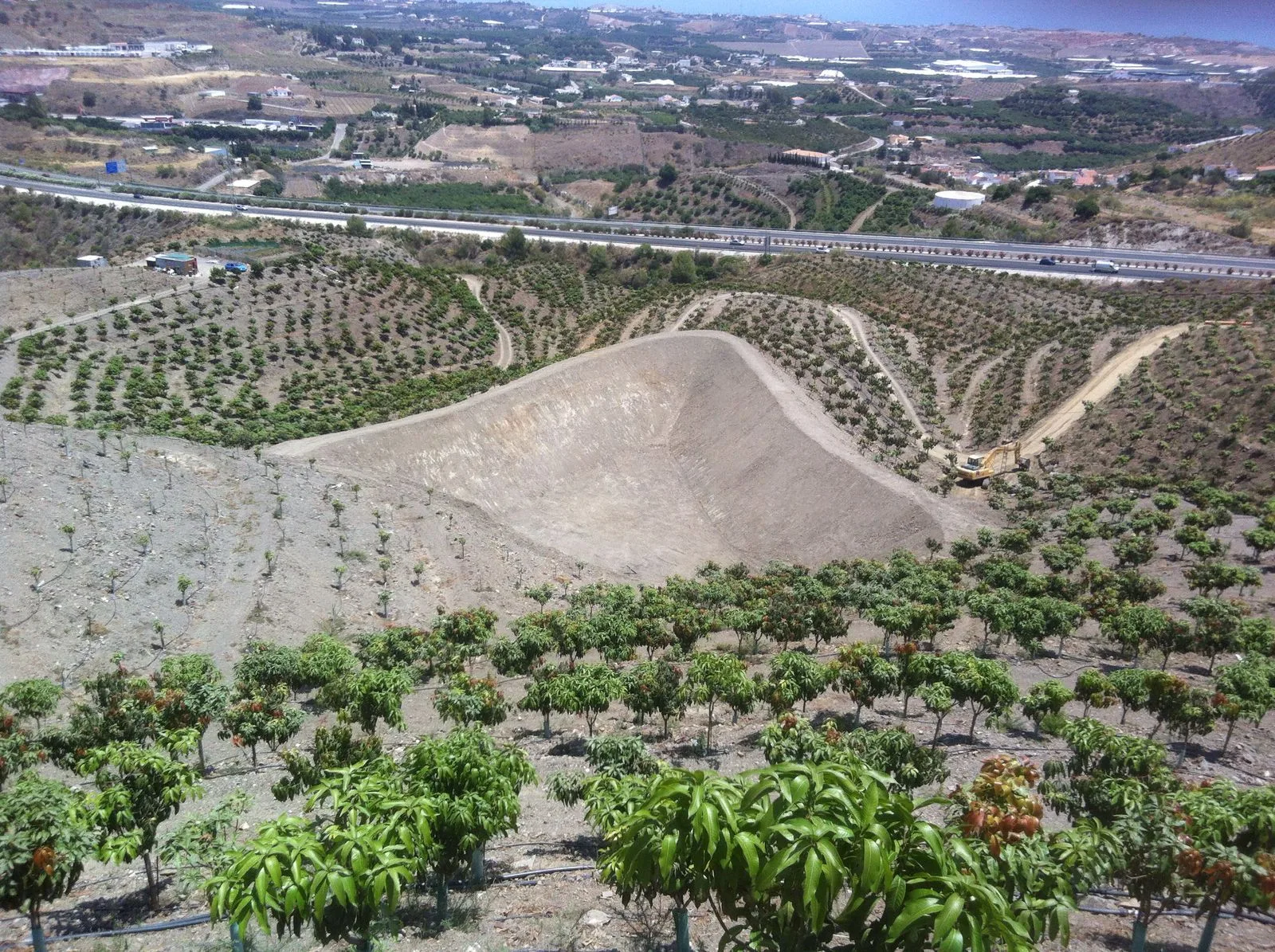 Excavadora Komatsu de ECTRO en obra de transformación de finca a plantación de mangos con infraestructura de riego en Andalucía